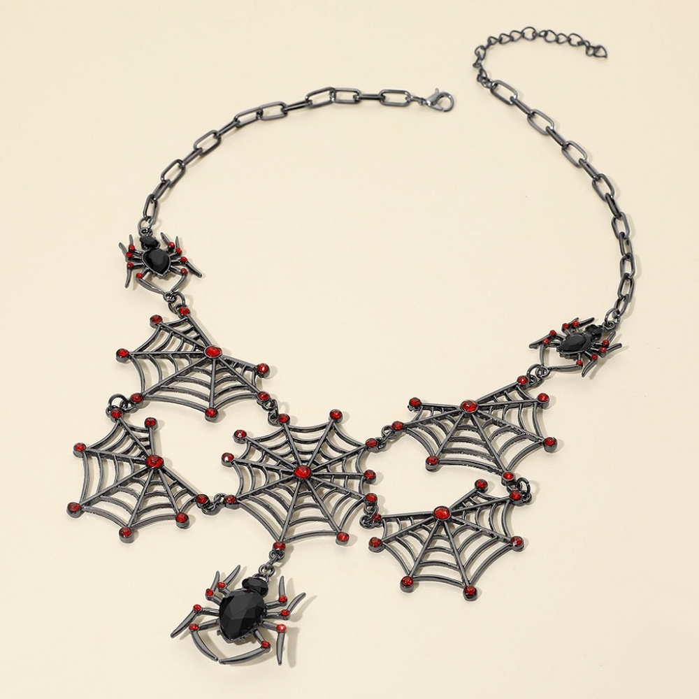 Gothic Halloween Spider Web Link Statement Necklace